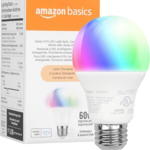 Amazon Basics Bombillo Inteligente Wi-Fi Multicolor Funciona Solo con Alexa