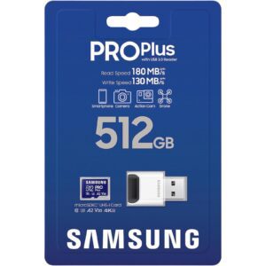 Tarjeta de Memoria Samsung PRO Plus 512 GB Hasta 180 MB/s + Lector USB