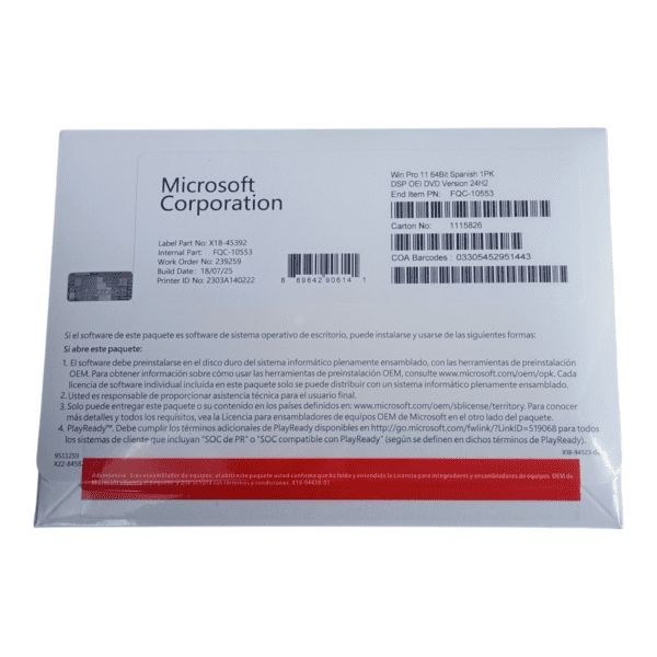 Windows 11 Profesional 64bit OEI Spanish FQC-10553