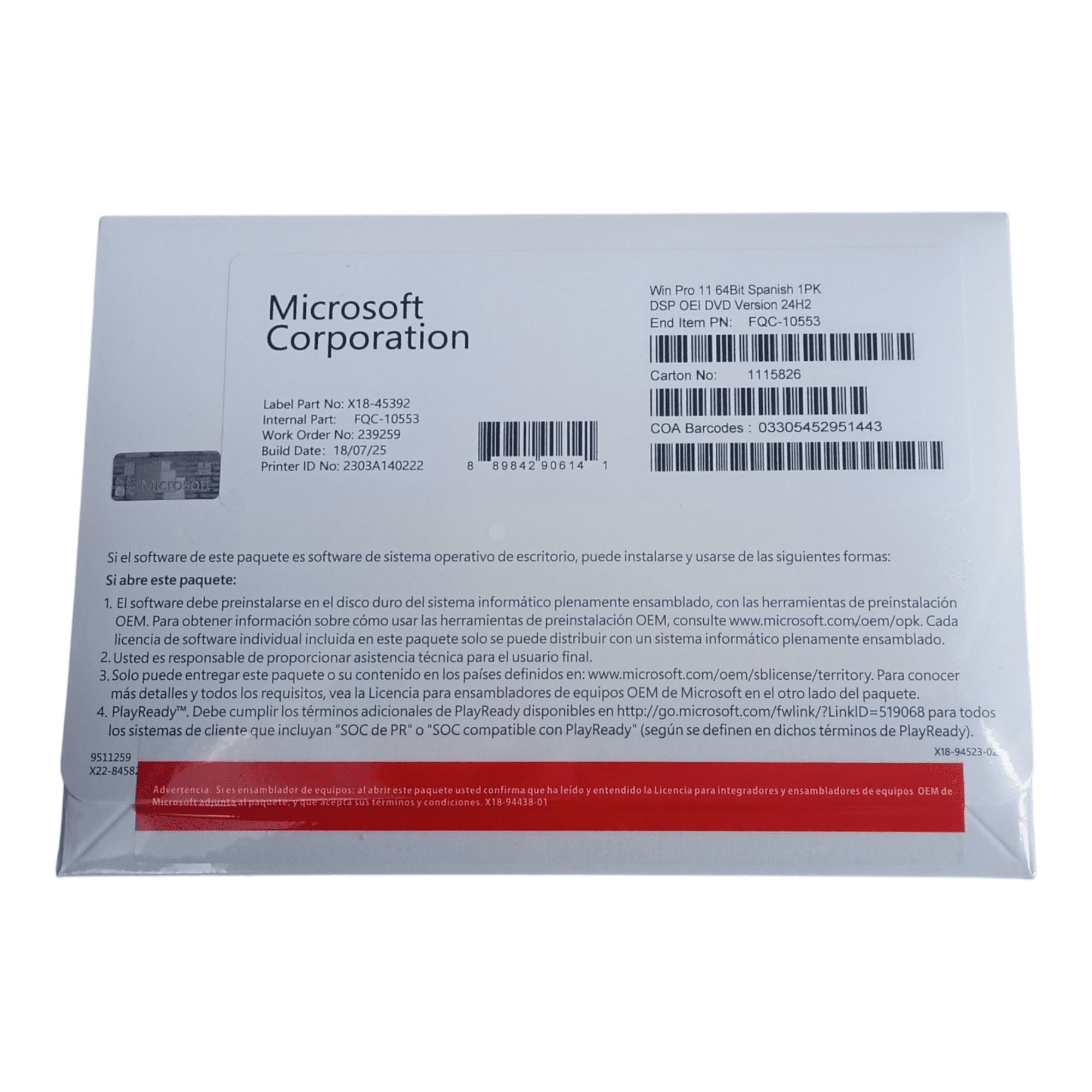 Windows 11 Profesional 64bit OEI Spanish FQC-10553